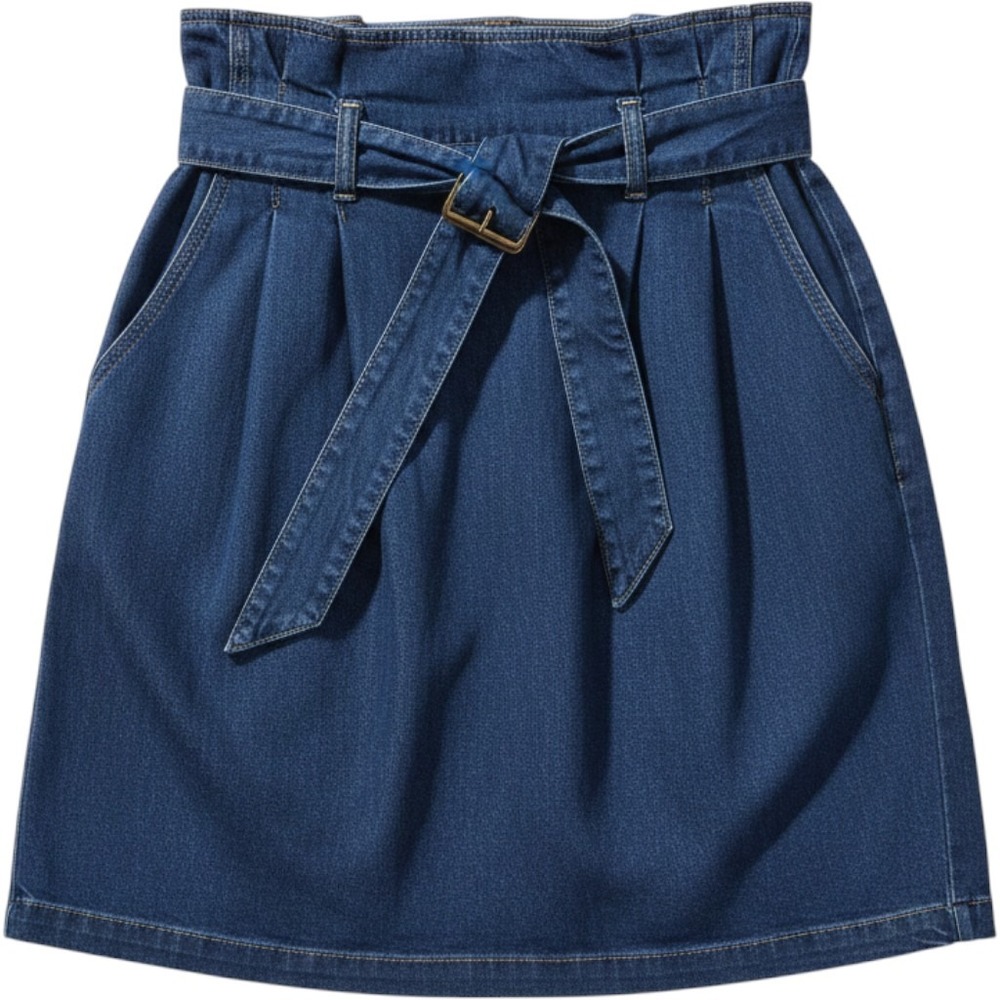 Polo Ralph Lauren Womens High Rise Paperbag Waist Belted Denim Skirt Dark Wash
